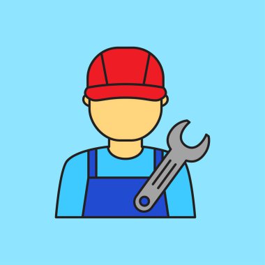 Simple repairman vector isolated on blue background suitable for icon	