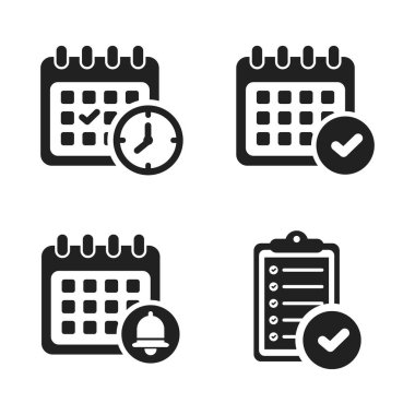 Set of schedule icon drawn in glyph style isolated on white background	