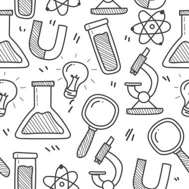 Science doodle seamless pattern with black and white color. Science doodle vectors	