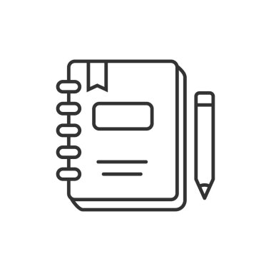 Journal book with pen icon in linear style isolated on white background	