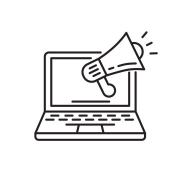 Phone with bullhorn vector in simple line style suitable for digital marketing icon	