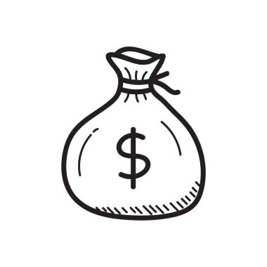 Money bag icon in doodle style isolated on white background	