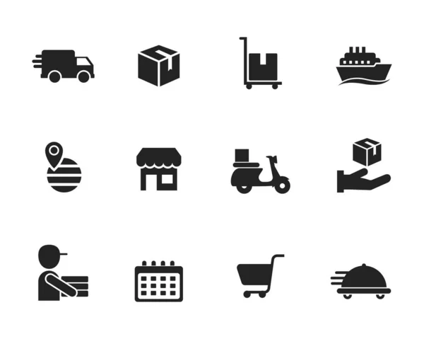 Set Delivery Icon Solid Black Color Isolated White Background — 스톡 벡터
