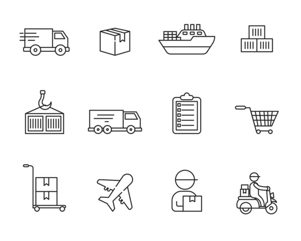 Set Delivery Logistics Icon Linear Style Isolated White Background — Stock vektor
