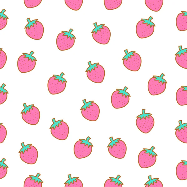 Seamless Pattern Cute Strawberry Vector Illustration — Vetor de Stock