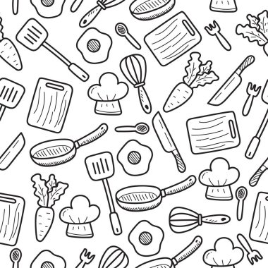 Kitchen doodle seamless pattern with a cute design suitable for background or wallpaper	