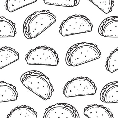 Taco doodle seamless pattern with black and white color suitable for background or decoration	