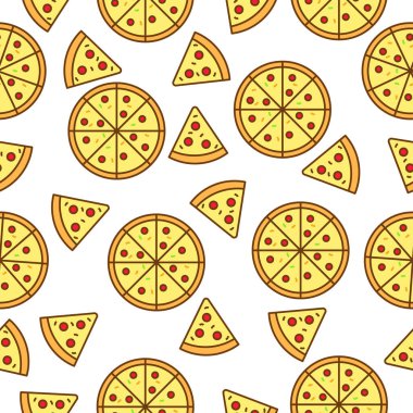 Pizza seamless pattern with a cute colorful design suitable for background or decoration	