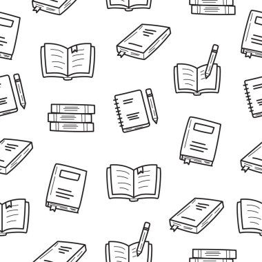 Seamless books vector pattern in doodle style suitable for background or decoration	
