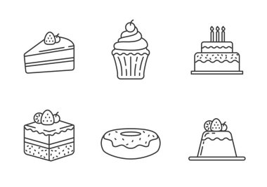 Set of cake icon in linear style isolated on white background. Simple cake vectors illustration	