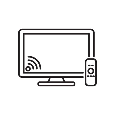 Smart television with a remote icon in linear style isolated on white background	