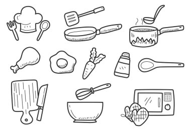 Set of cooking doodle illustration isolated on white background	