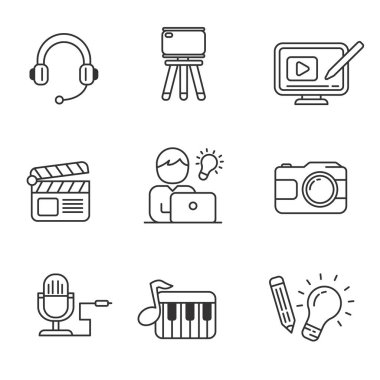 Set of content creator icon in linear style isolated on white background	
