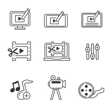 Set of video editing icon in linear style isolated on white background	