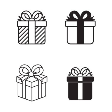Set of gift box icon with black color isolated on white background. Simple gift box vector illustration