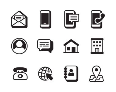 Set of contact icon with black color isolated on white background	