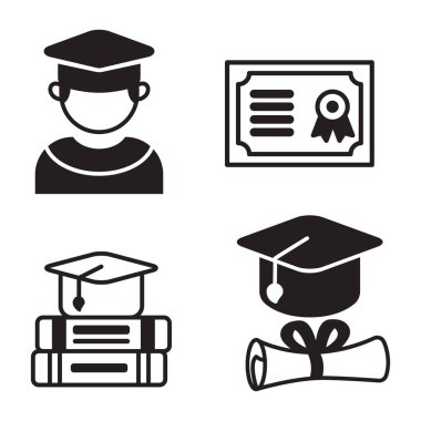 Set of graduation icon with black color isolated on white background	