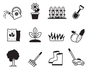 Set of gardening icon with black color isolated on white background. Simple gardening related vector illustration