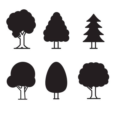Set of tree icon with glyph style isolated on white background. Simple trees vector illustration	