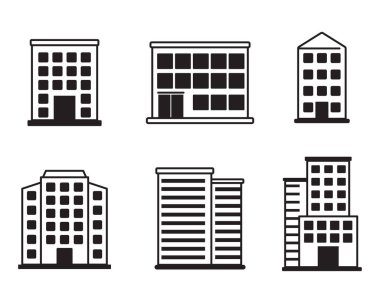 Set of building icon with black color isolated on white background. Simple building vector illustration