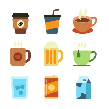 Set of drinks vector with simple design isolated on white background. Drink icons in flat style	