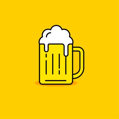 Simple glass of beer vector illustration isolated on yellow background. Glass of beer linear color icon	