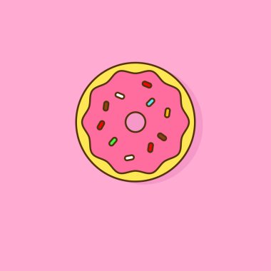 Simple doughnut vector illustration isolated on pink background. Doughnut linear color style icon