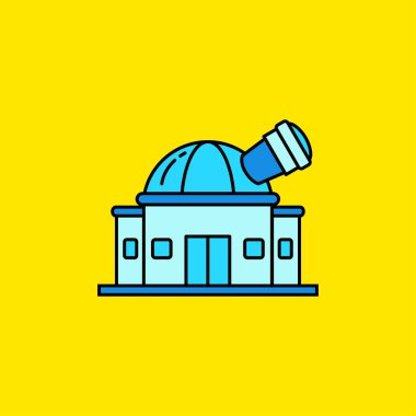 Simple planetarium building vector illustration isolated on yellow background. Linear color style of planetarium icon