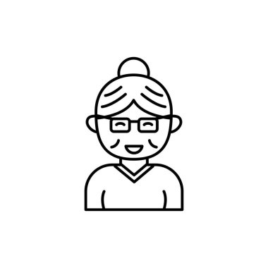 Simple line art old lady vector illustration isolated on white background. Linear style of grandmother icon