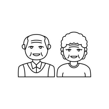 Simple line art old couple vector illustration isolated on white background. Linear style of grandparents icon
