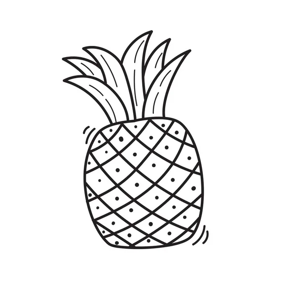 Pineapple Vector Illustration Doodle Drawing Style Isolated White Background — Vetor de Stock