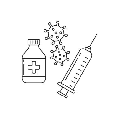 Covid-19 vaccine vector illustration in simple line art style isolated on white background. Covid-19 vaccine linear icon