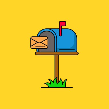 Simple mailbox vector illustration on yellow background. Linear color style mailbox icon	