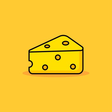 Simple cheese vector illustration isolated on yellow background. Cheese linear color style icon	