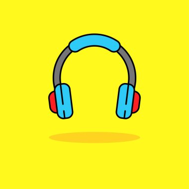Cute and simple headphone vector illustration isolated on yellow background. Linear colors style of headphone icon