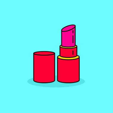 Lipstick vector illustration isolated on blue background. Linear color style of lipstick icon	
