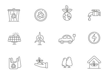Set of ecology element vector illustration with line style isolated on white background. Ecology line icons collection