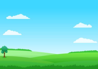 Simple and beautiful field landscape vector with green grass and blue sky suitable for illustration or background