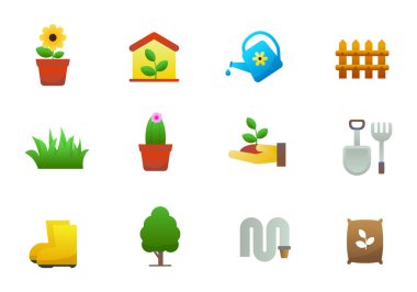 Set of plants and gardening icon collection in gradient style isolated on white background	
