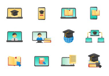 Set of online education vector illustration isolated on white background. Online education icons in gradient style