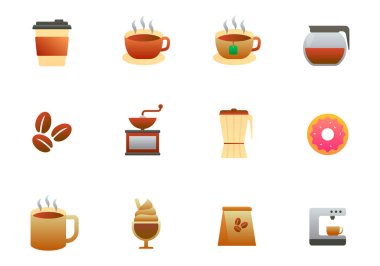 Set of coffee vector illustration with simple design isolated on white background. Coffee gradient icon collection