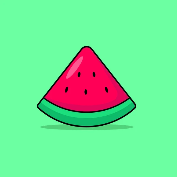Cute Watermelon Vector Illustration Isolated Green Background Linear Color Style — Vetor de Stock