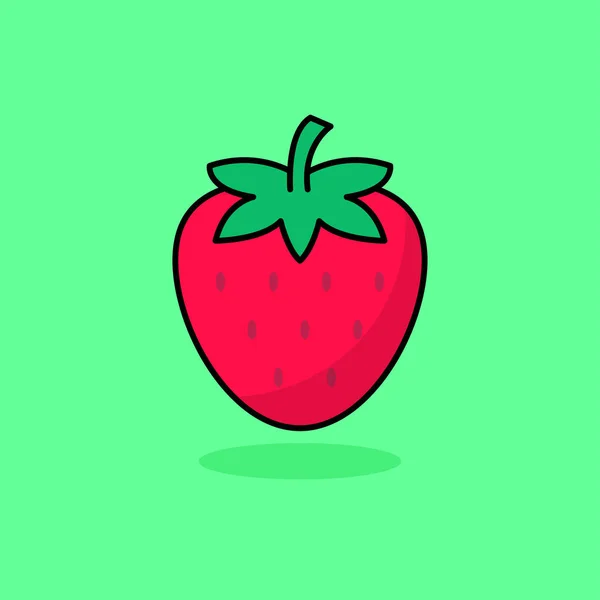 Simple Strawberry Vector Illustration Isolated Green Background Strawberry Fruit Linear — Vetor de Stock