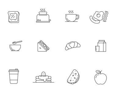 Set of breakfast food icon in simple linear style isolated on white background	