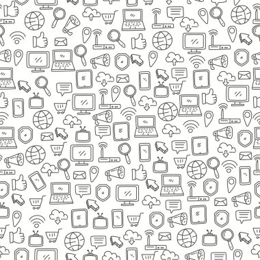 Internet doodle seamless pattern with black color suitable for background. Internet doodle elements	