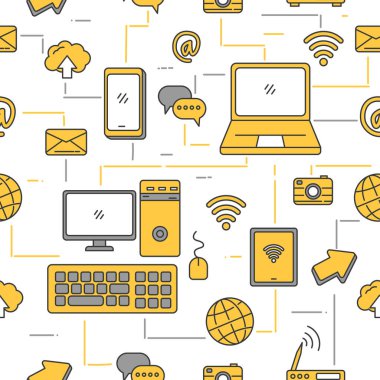 Internet and devices doodle seamless pattern with colorful design suitable for background	