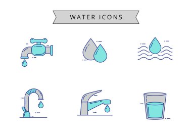 Faucet and water concept vector illustration isolated on white background. Water icon collection in linear color style