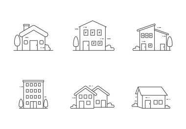 Set of house and apartment concept vector illustration isolated on white background. Outline style of house icon collection