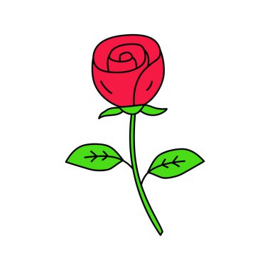 Cute rose flower cartoon illustration in colorful hand drawn style isolated on white background	