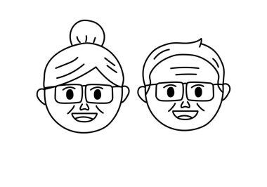 Grandparents face doodle vector illustration isolated on white background	